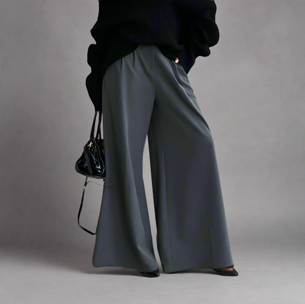 Khaki Elegant Wide Leg Pants