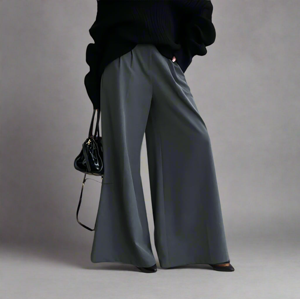 Khaki Elegant Wide Leg Pants