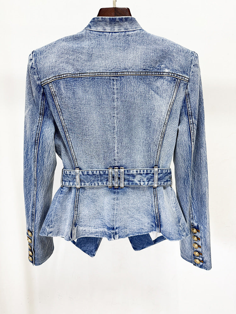 Washed Denim Blazer Jacket