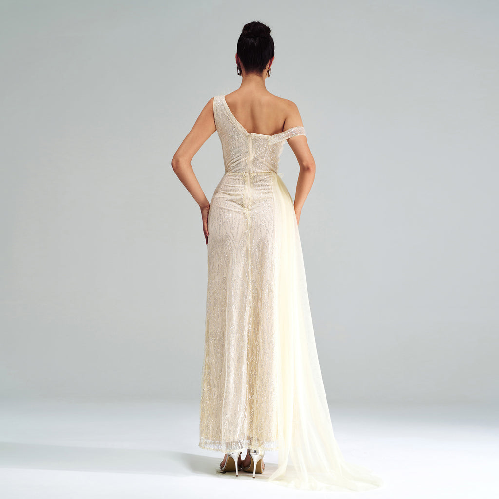 One Shoulder Sheath Sequined Split Wedding Dress