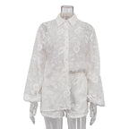 Cotton Embroidered High Waist Shorts Set