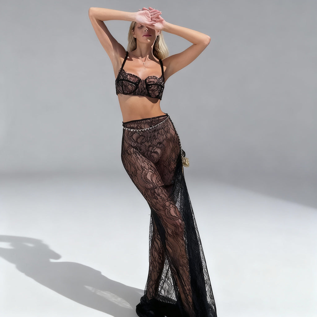 Backless Lace Fishtail Skirt Set