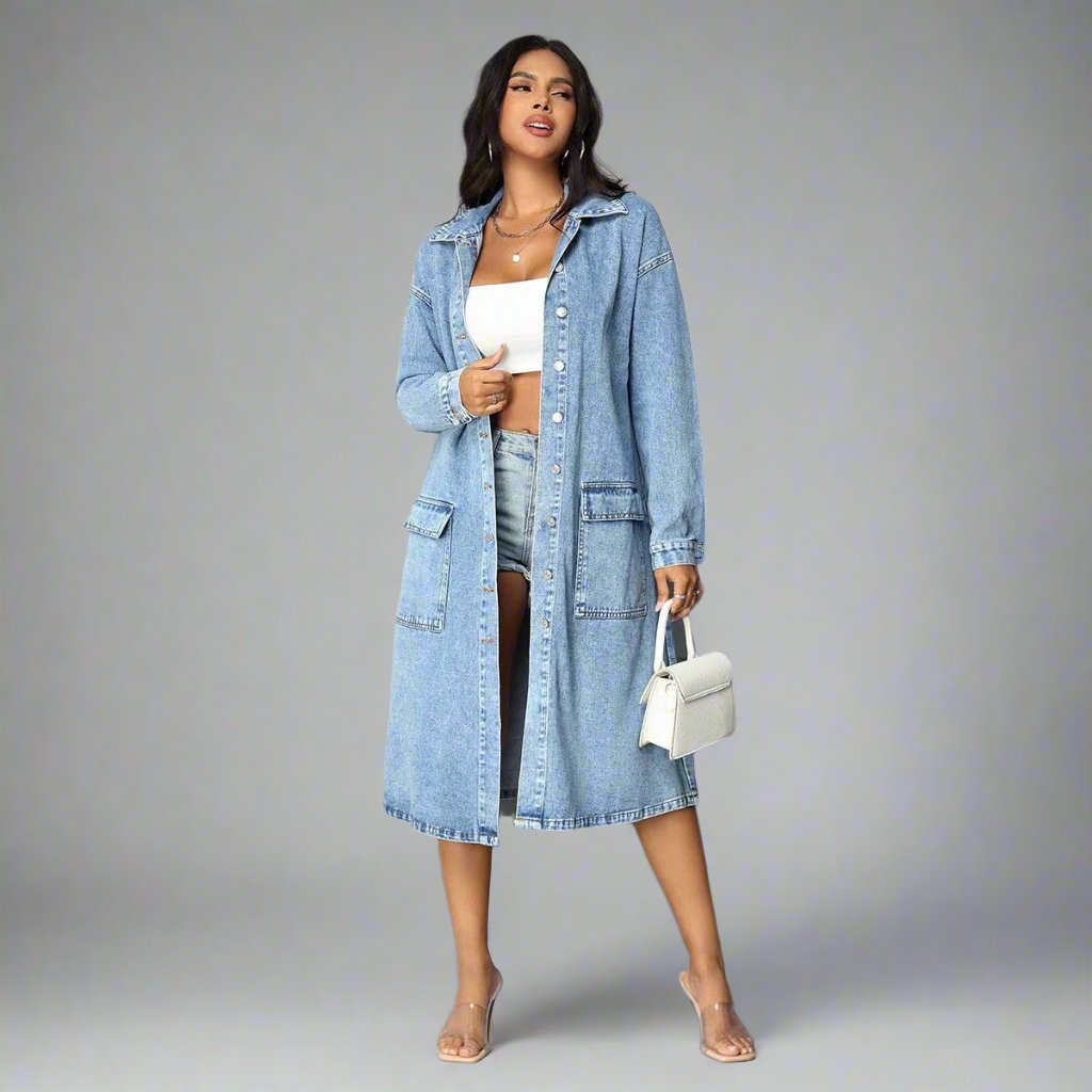 Big Pockets Denim Trench Coat