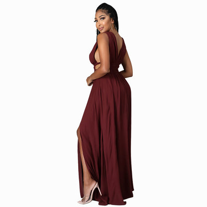 V-neck Ice Silk Maxi Dress