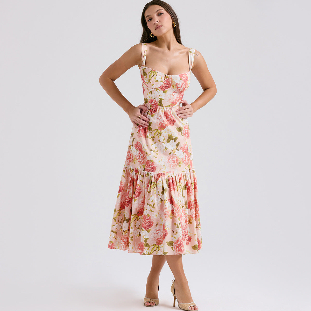 Summer Sweet Floral Midi Backless Dress