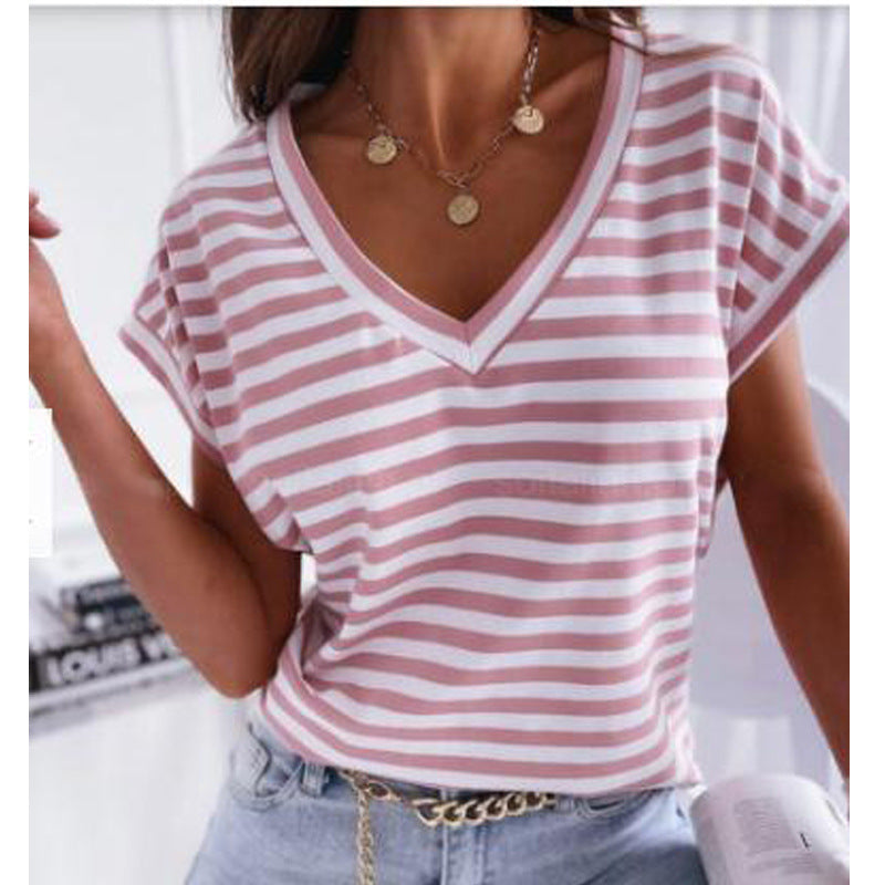 Striped V Neck T-Shirt