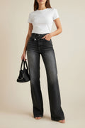 Oblique Stretch Washed Denim Straight Leg Pants