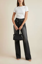 Oblique Stretch Washed Denim Straight Leg Pants