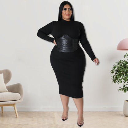 Plus Size Zipped Leather Dress