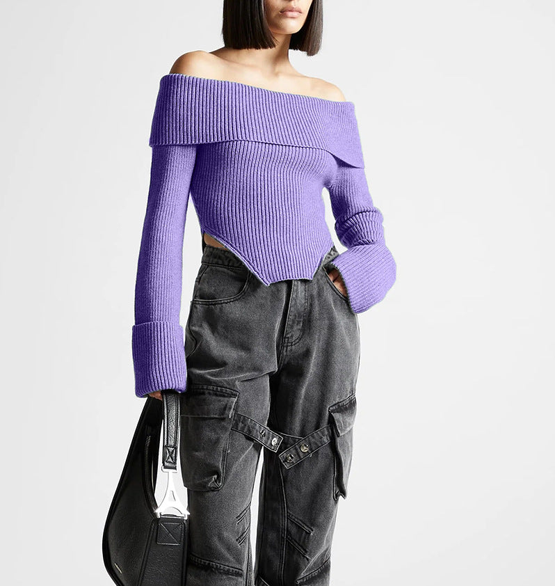 Off Shoulder Purple Backless Sweater