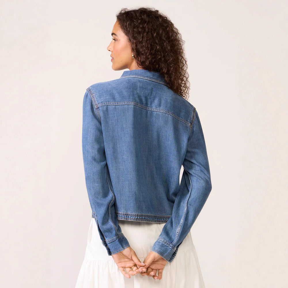 Casual Polo Collar V neck Pullover Denim Shirt