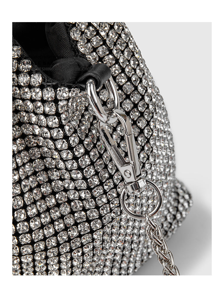 Silver Rhinestone Portable Bucket Bag
