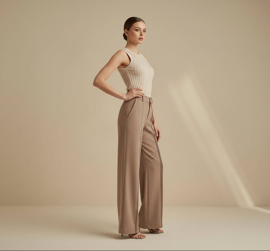 High-Rise Draped Wide Leg Trousers