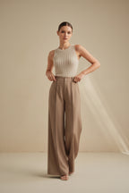 High-Rise Draped Wide Leg Trousers