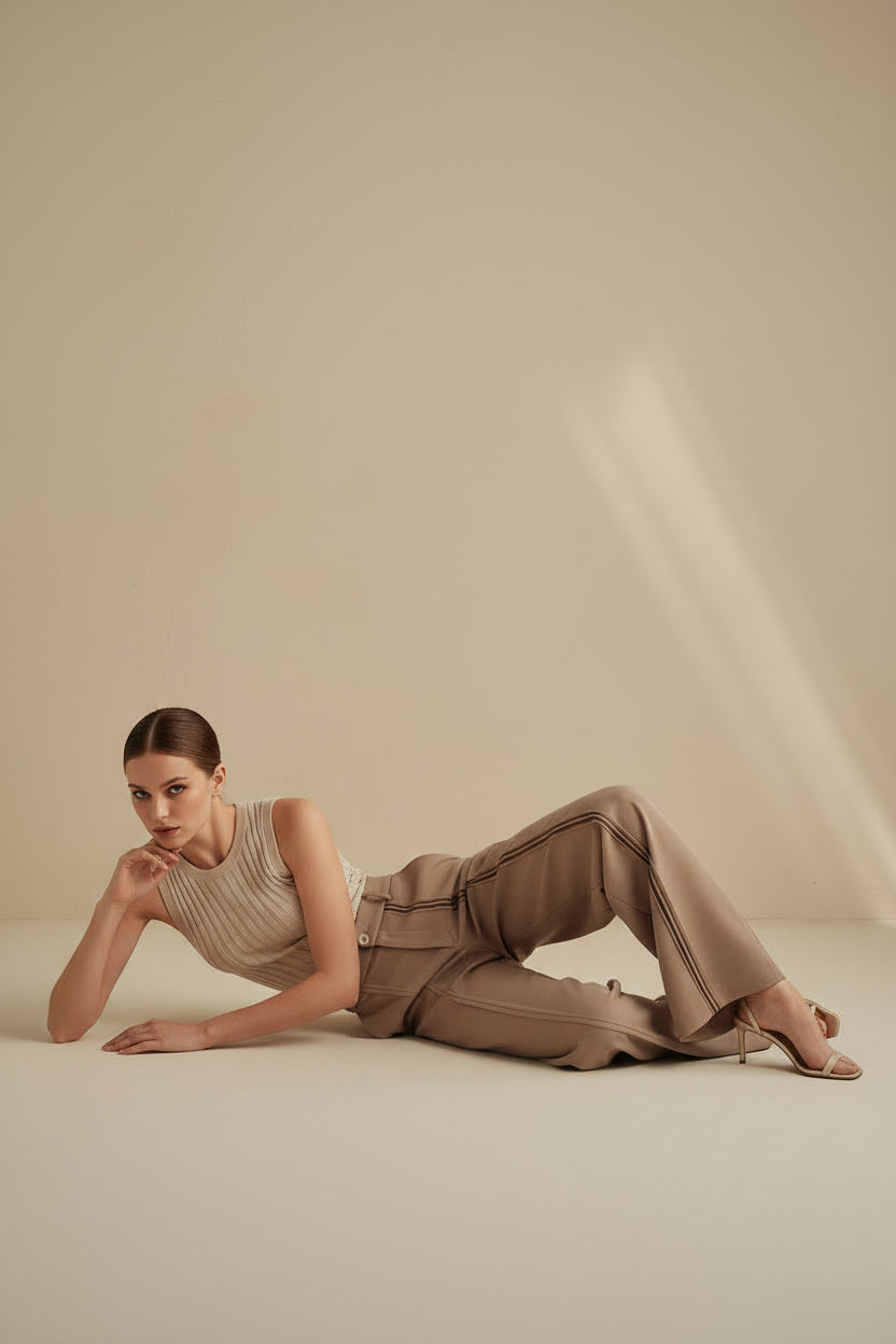 High-Rise Draped Wide Leg Trousers