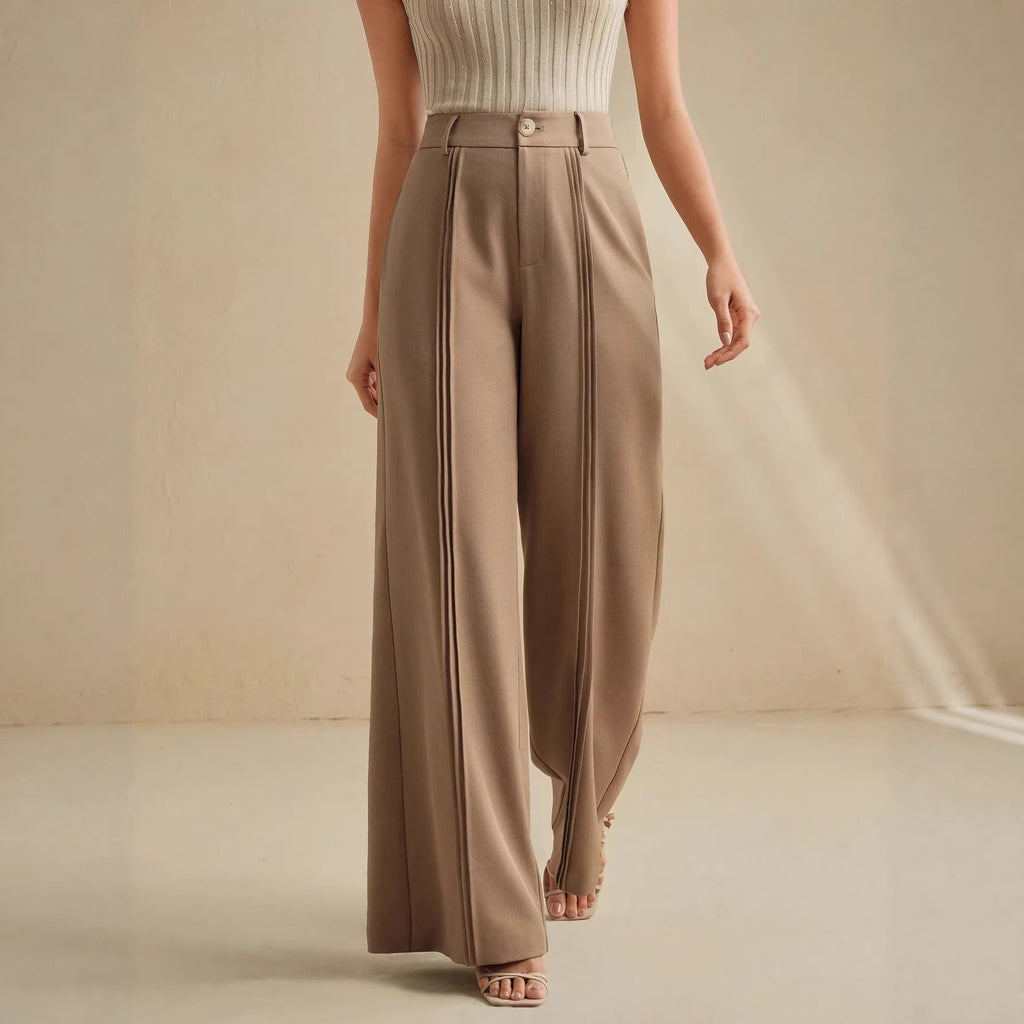 High-Rise Draped Wide Leg Trousers