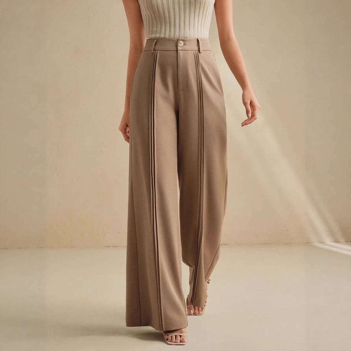 High-Rise Draped Wide Leg Trousers