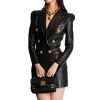 Classic Faux Leather Slimming Suit Dress