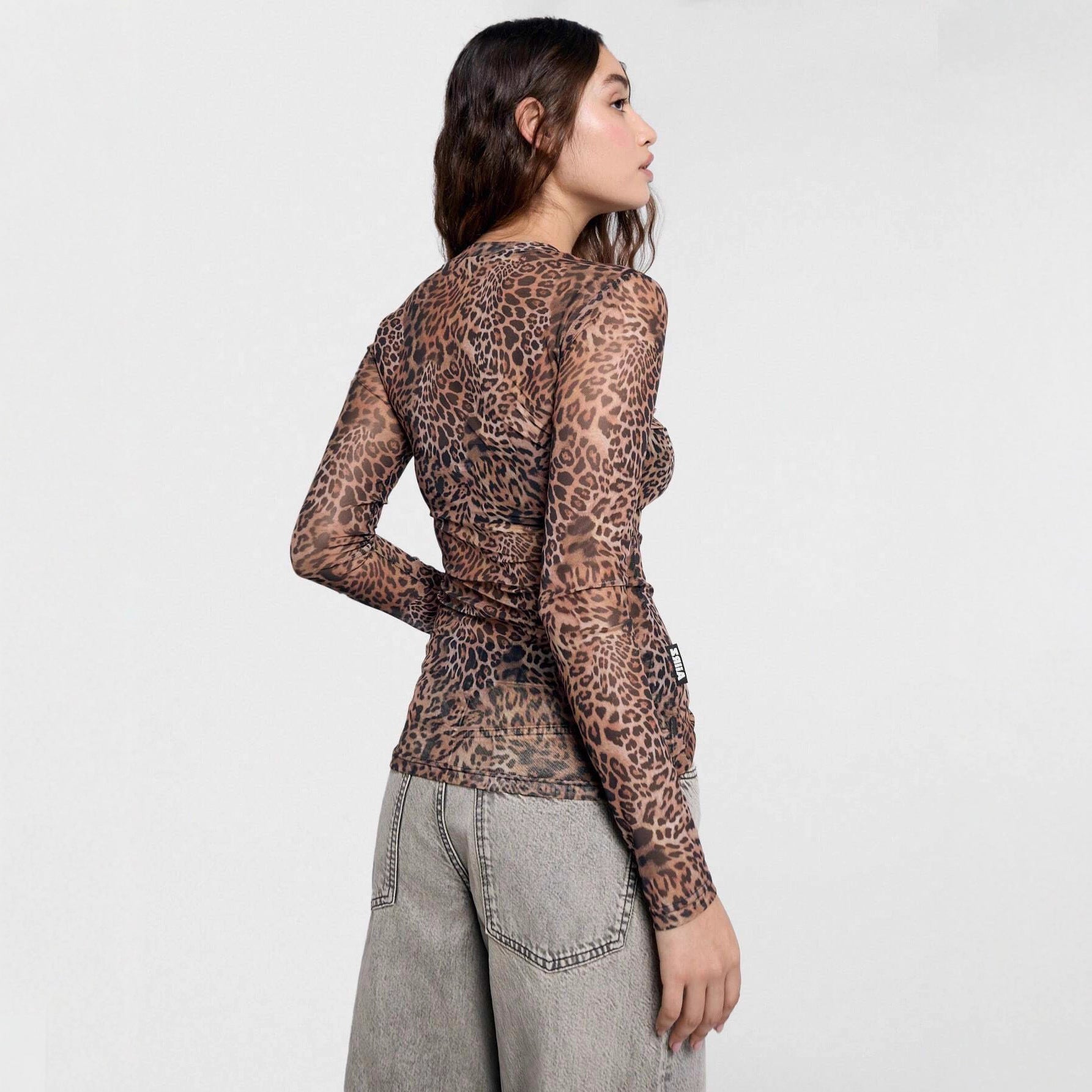 Leopard Print Slimming Bottoming Sheer Blouse