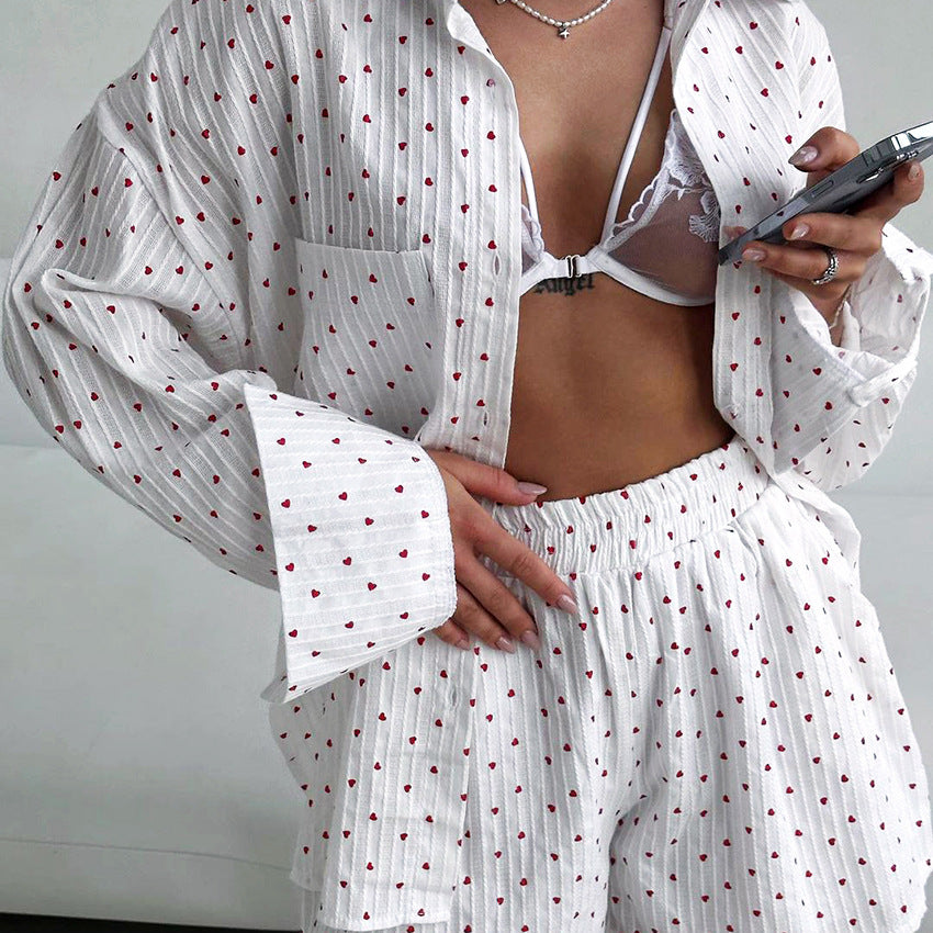 Love Jacquard Shirt & Shorts Pajamas Set
