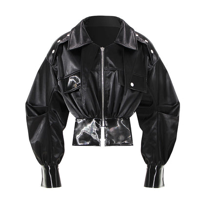 Thick Leather Coat Women Short Internet Popular Jacket High Waisted Cinched Waist Figure Flattering Motorcycle Cotton Padded Coat Small Coat