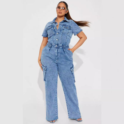 Fried Floral Wash Denim Jumpsuit