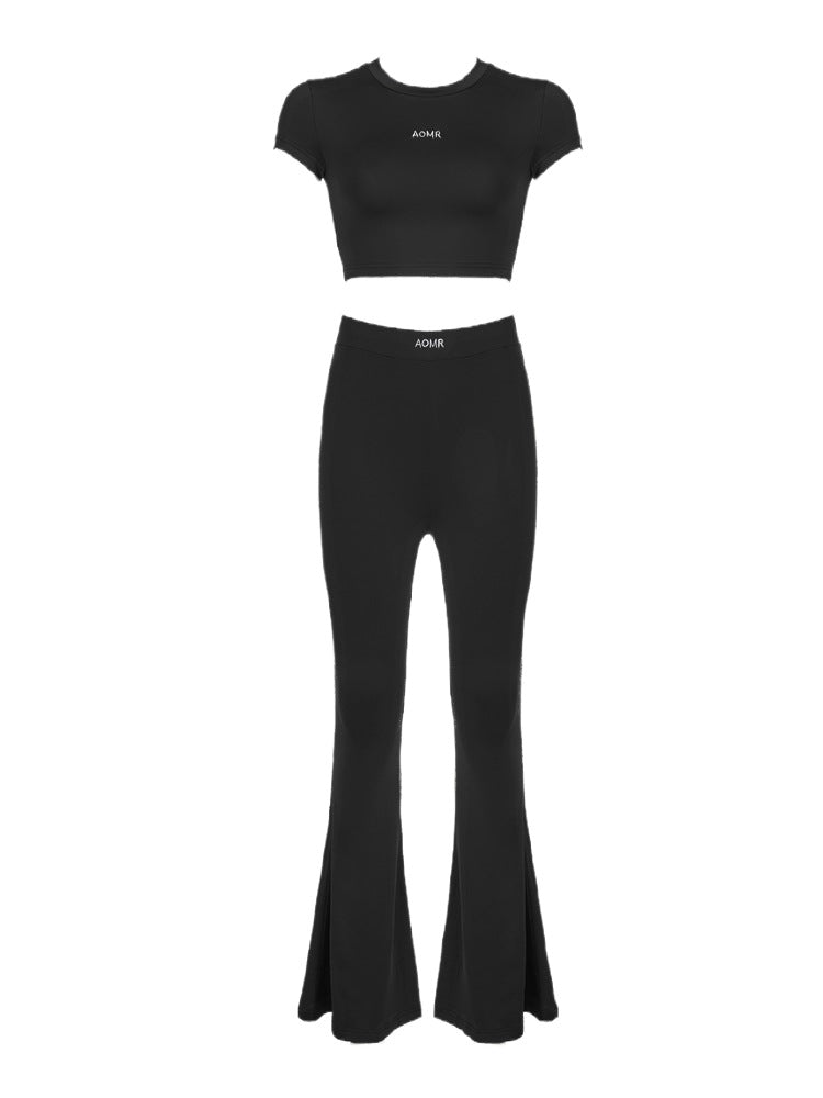 High Waist Flared Active Pants & Crop Top Set