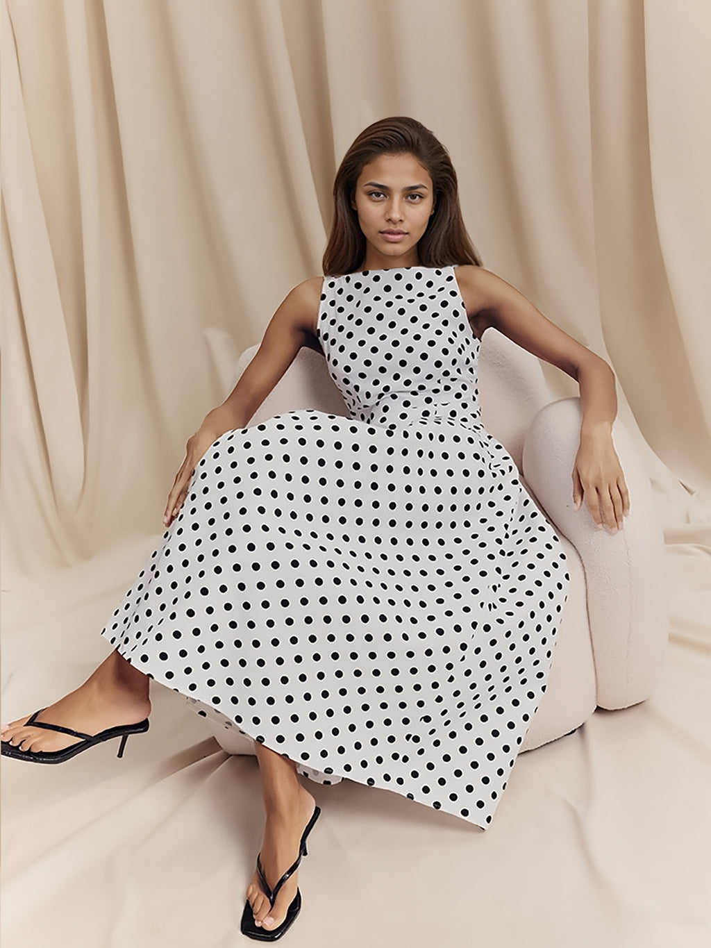 Retro Sleeveless Polka Dot Maxi Dress