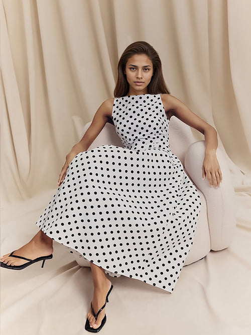 Retro Sleeveless Polka Dot Maxi Dress