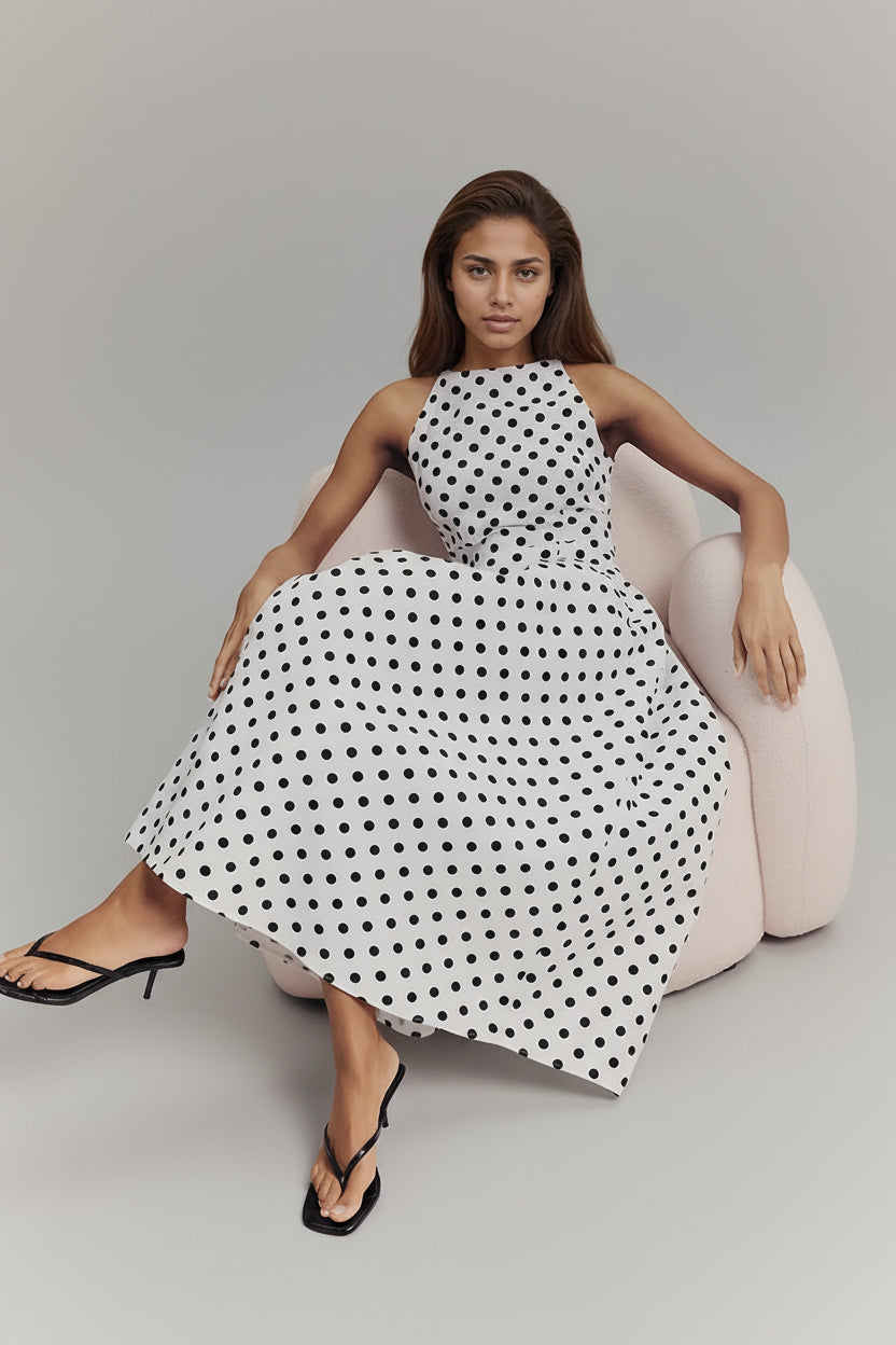 Retro Sleeveless Polka Dot Maxi Dress