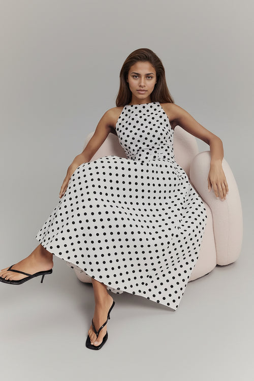 Retro Sleeveless Polka Dot Maxi Dress