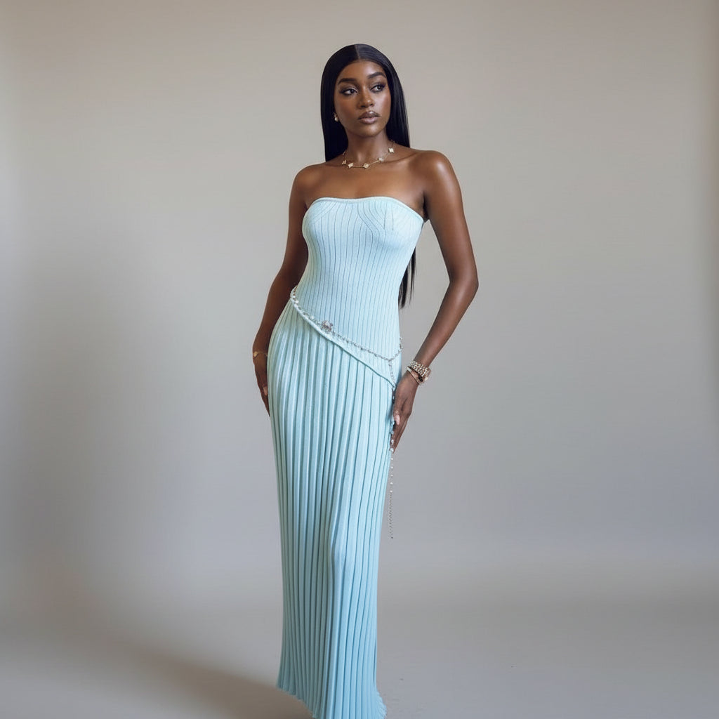 Tube Top Twisted Knitted Split Dress
