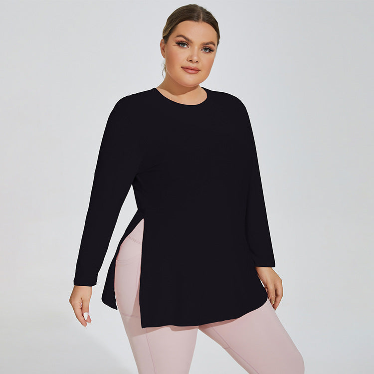 Plus Size Slim Fit Side Slit Sports Top