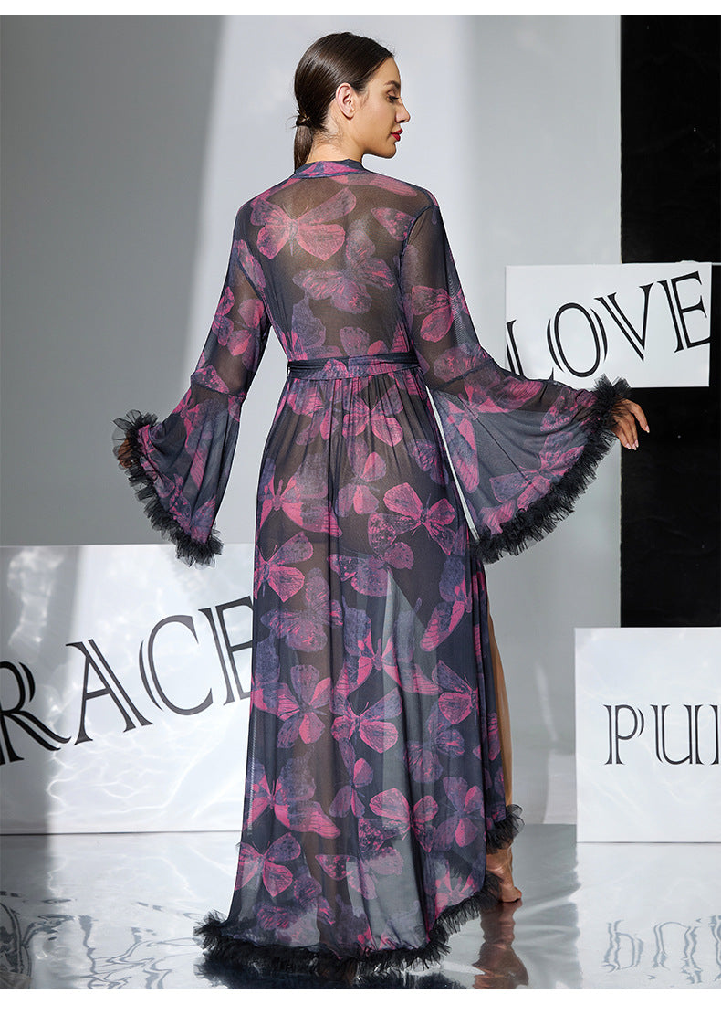 Big Bell Butterfly Lace Slit Robe