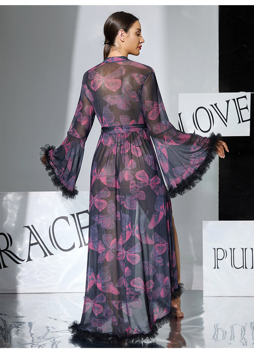 Big Bell Butterfly Lace Slit Robe
