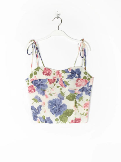 Summer Floral Spaghetti Strap Backless Top