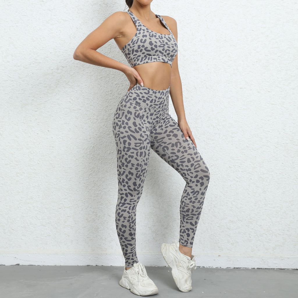 Leopard Print Beauty Back Fitness Suit