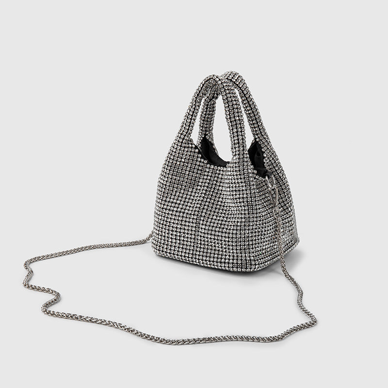 Silver Rhinestone Portable Bucket Bag