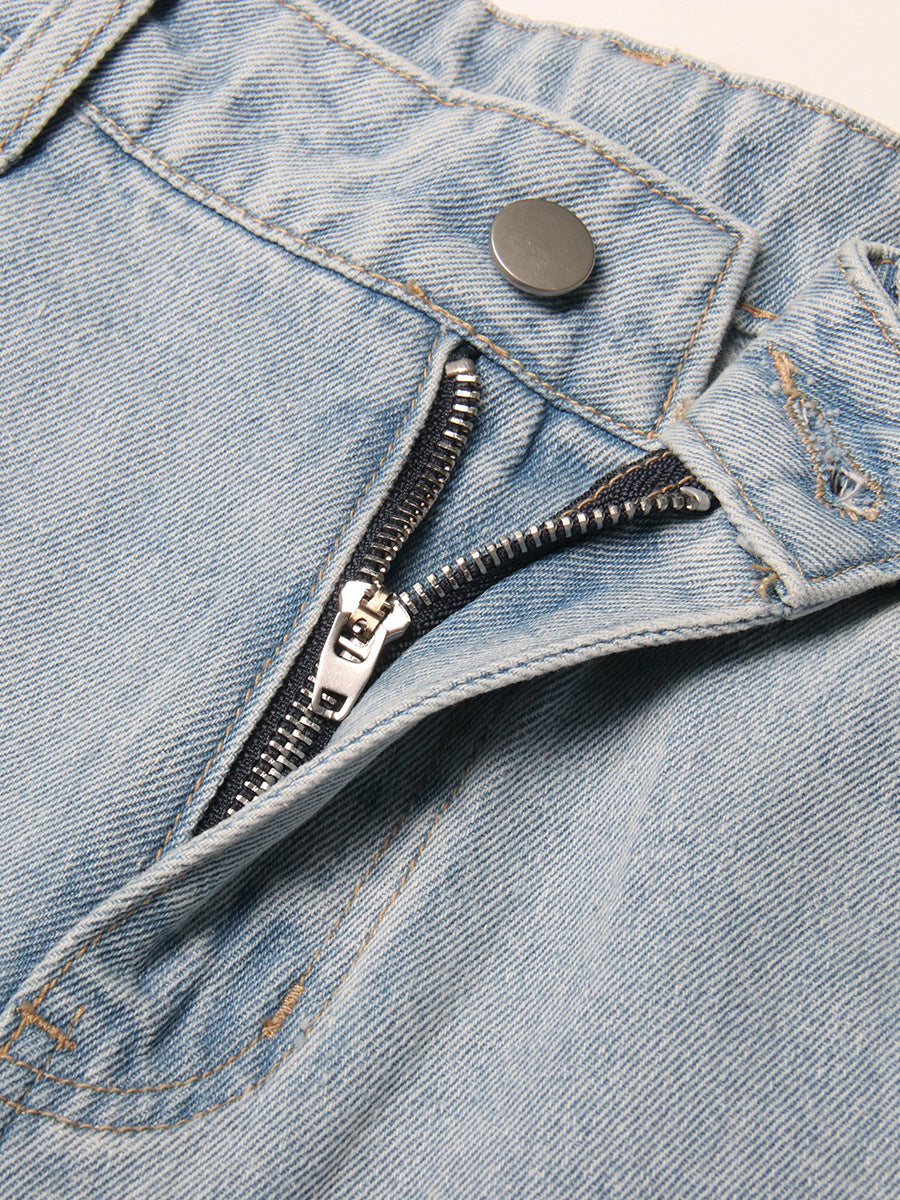 Retro Light Blue Washed High Waist Cargo Jeans