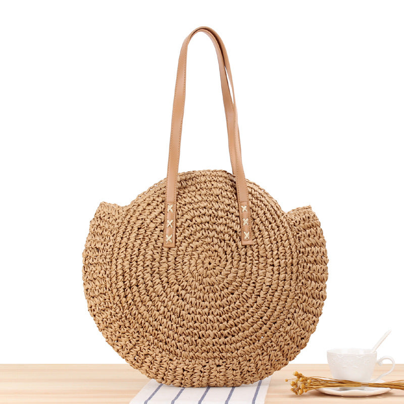 Simple Round One Shoulder Straw Woven Bag