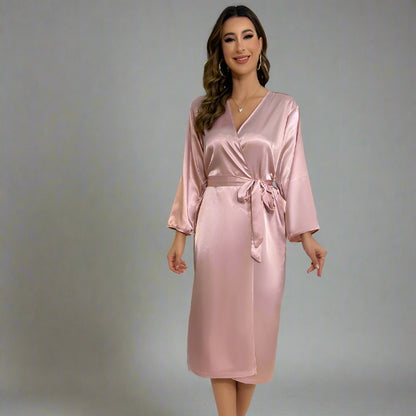 Summer Thin Simple Long Ice Silk Robe