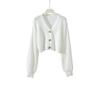 White ribbed sweater with buttons on a white background