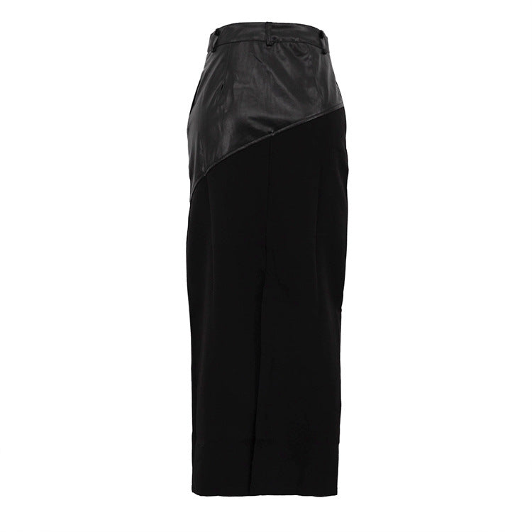 Retro Faux Leather Slit Hip Skirt