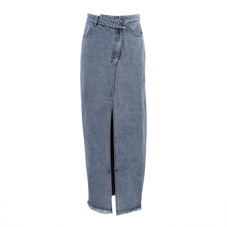 Long High Waist Slit Vintage Denim Skirt