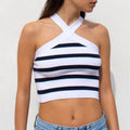 Knitted Striped Cross-Halterneck Top