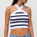 Knitted Striped Cross-Halterneck Top
