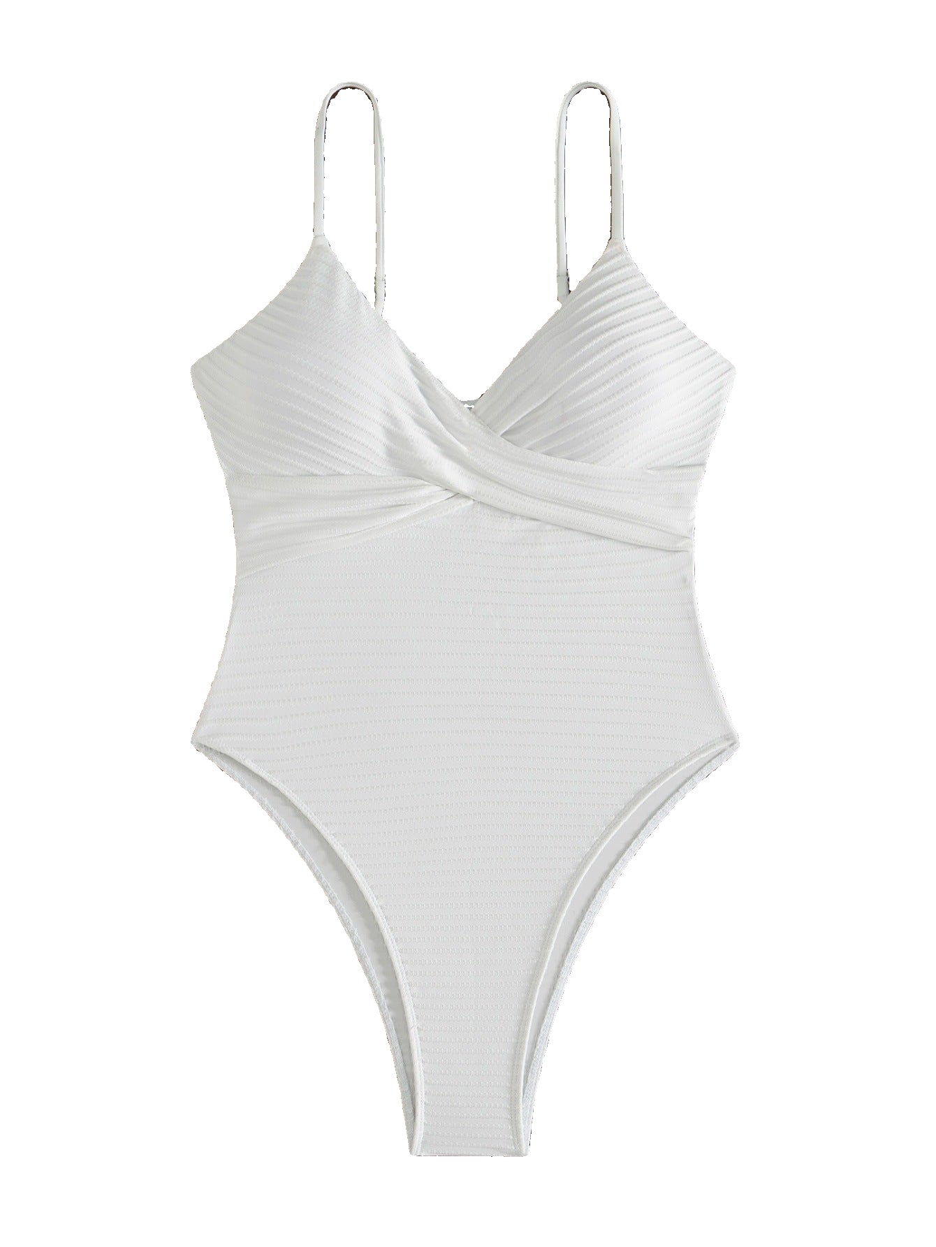 White swimsuit with thin straps on a white background