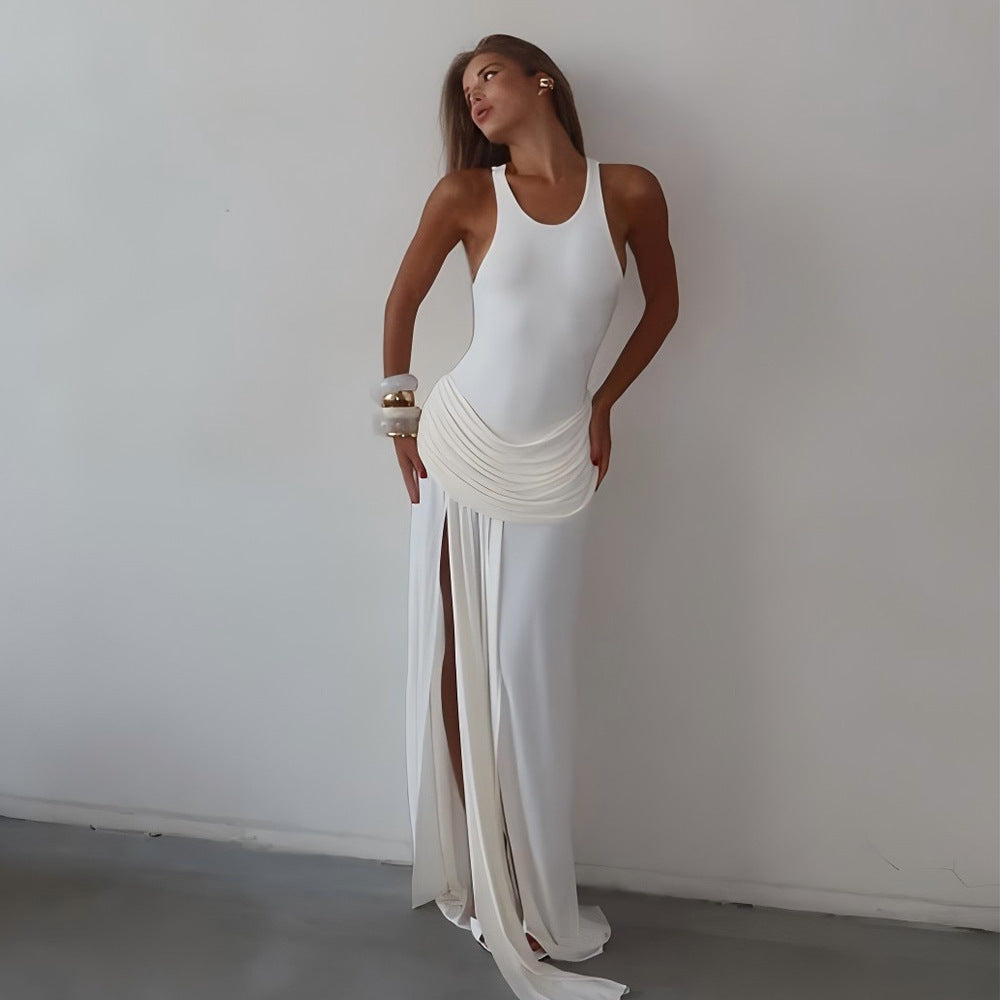 White Split Pleated Mop Dress