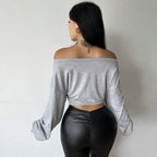 Off Neck Cropped T Shirt Sleeve Top