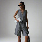 Single Breasted Vest & Straight Shorts Set